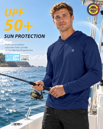 Roadbox Men's Fishing Sun Hoodie - Dark Blue, X-Large, UPF 50+ UV Protection