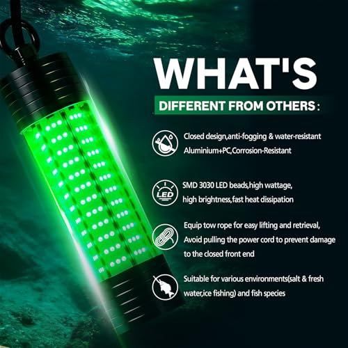 CexnVerny 150W 20000LM Underwater Green Fishing Light for Docks, Boats & Kayaks