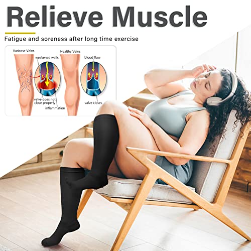 Plus Size Compression Socks for Women and Men Wide Calf Knee High Support - 01 White Gray Black XX-Large