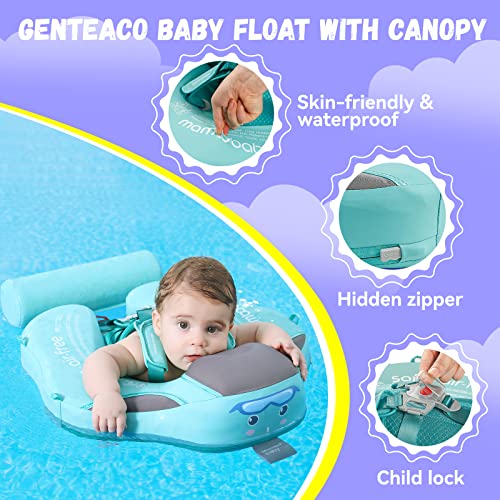 GENTEACO Deluxe Baby Swim Float with Canopy & Tail - Non-Inflatable Toddler Pool Float (Green, 3-24 Months)