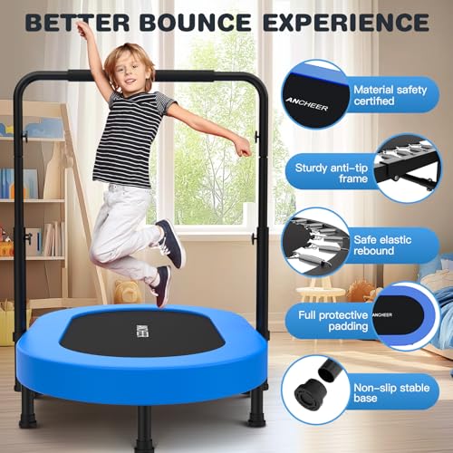 ANCHEER 56-Inch Foldable Double Mini Trampoline for Kids, Deep Blue