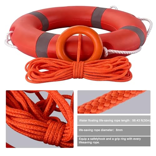 Sekeline 22 Inch Life Buoy Throw Ring Set with 30M Floating Rope & Reflective Tape
