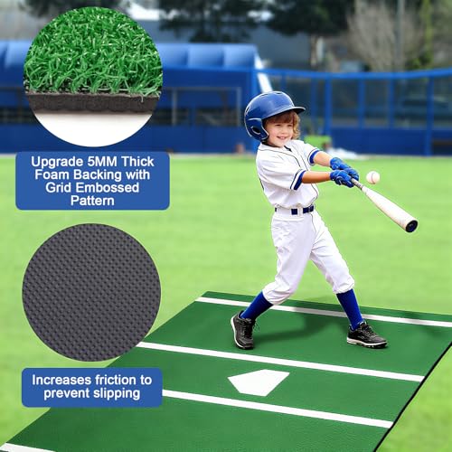 HOYWOUL 6x4 FT Green Baseball Hitting Mat with Anti-Slide Bottom Indoor Outdoor Turf Batting Practice