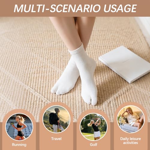 White 12 Pairs Unisex Tabi Split Toe Flip Flop Socks - Soft Cotton, Elastic Fit