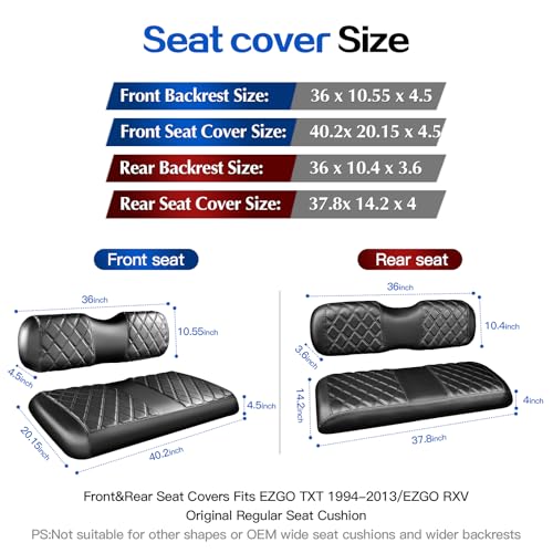 NOKINS Diamond Seat Covers for EZGO TXT Golf Carts 1994-2013 Black & Black Stitching