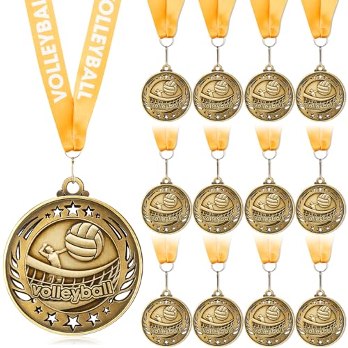 Volleyball Medal Pack 12/36/72 - 2-Inch Gold Trophies with Ribbons - Variation of Volleyball