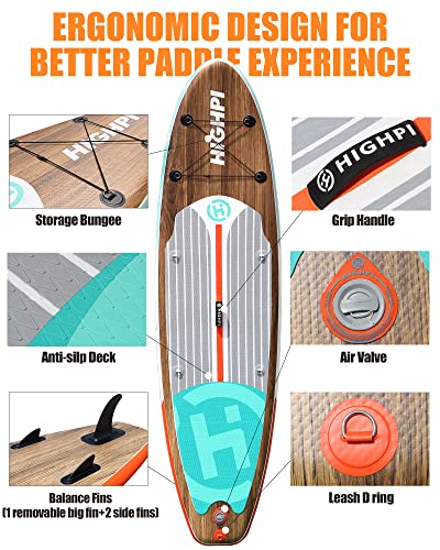 Highpi Classic Wood Inflatable Stand Up Paddle Board 11ft for Youth & Adults