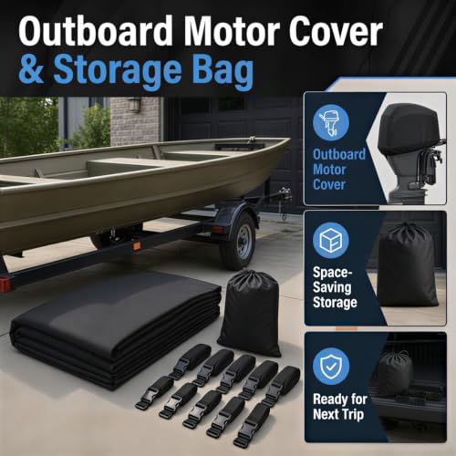 16ft Jon Boat Cover Up to 75" Beam with Motor Cover - Heavy-Duty Waterproof Black, All-Weather Marine-Grade