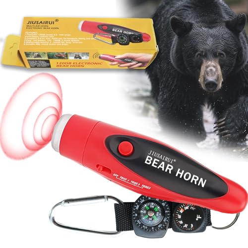 Classic Red Electronic Air Horn for Bear Scare - Hiking Safety Tool with Compass & Thermometer