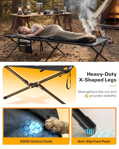 Sportneer Black Camping Cot Bed 78.3" x 28.7" x 14.6" with Side Pockets & Storage Bag