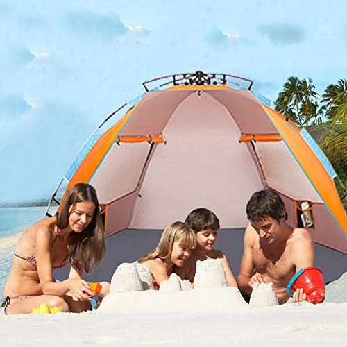 Oileus Extra Large 4-Person UV Beach Tent with Sand Pockets - Orange