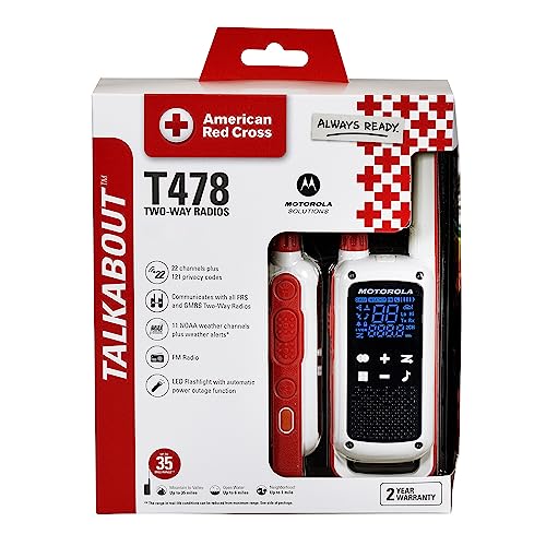 Motorola Solutions T478 Red Cross Two-Way Radio with 35-Mile Range, Rechargeable Emergency Communication Device