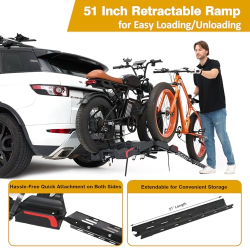 Iron Deer Foldable Ebike Bike Rack with Ramp - 200 lbs Capacity for Fat Tire & Electric Bikes