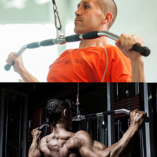 Heavy Duty Lat Pulldown Bar with Rubber Handgrips - 48 Inch Cable Attachment for Home Gym