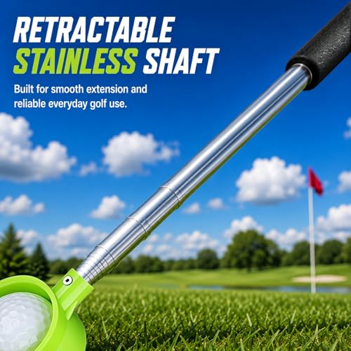 Green 12ft Telescopic Golf Ball Retriever with Dual-Sided Pickup - Stainless Steel