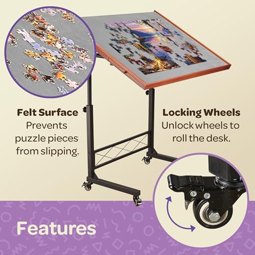 JoyBerri Adjustable Height Gray Jigsaw Puzzle Table with Drawers – All Ages