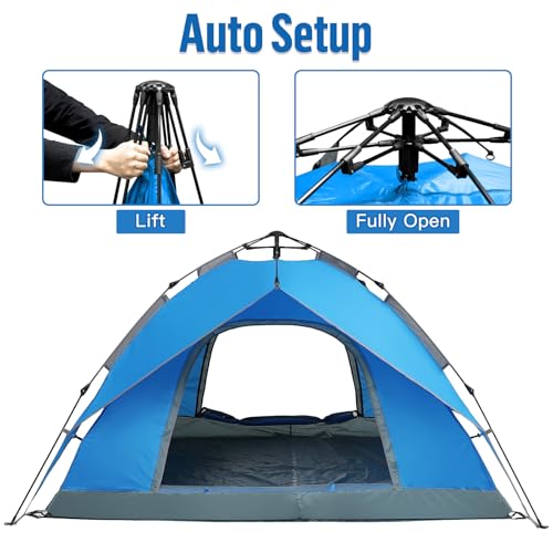 Blue Instant Pop-Up Tent for 2-3 Persons with Footprint, Waterproof, Easy Setup