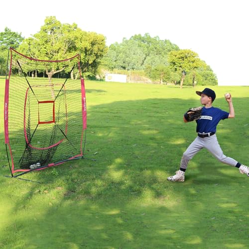 Purple 7x7ft Baseball Practice Net with Batting Tee & Strike Zone - Easy Setup