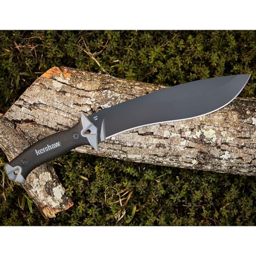 Kershaw Camp 10 Machete - Model 1077, 10-Inch Fixed Recurve Blade, Black