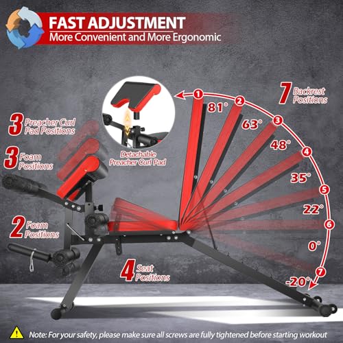 Adjustable Weight Bench with Leg Extension & Curl - Black, 800LBS Capacity