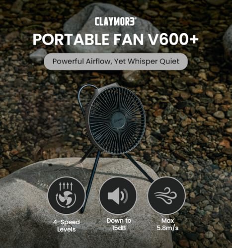 Rechargeable Portable Fan V600+ Warm Gray with 7800mAh Battery, 4-Speed, USB-C, Tripod Mount, Quiet Indoor & Outdoor Use