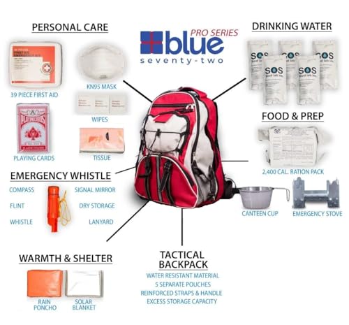 1 Pack Red 72 Hour Emergency Survival Backpack Kit with Water & First Aid