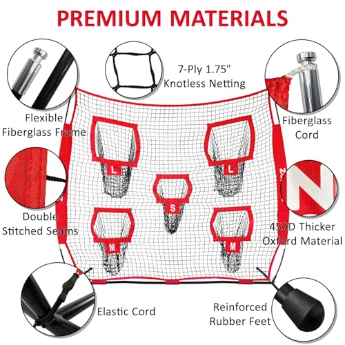 Zonlolo 7x7ft Football Throwing Net with Targets - Red/Black, Practice & Training Equipment