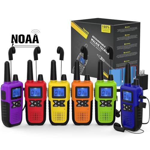 Topsung Long Range Walkie Talkies for Adults with Earpieces - Blue, Green, Orange, Violet, Red, Yellow
