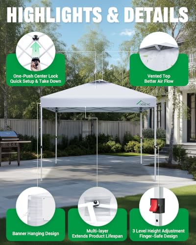 Acepic White 10x10 Pop Up Canopy Tent with Easy Setup & Waterproof Fabric