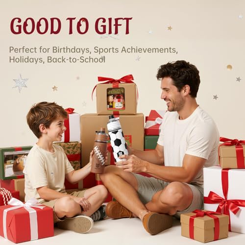 Soccer Water Bottle 20oz Insulated Stainless Steel with Mist Spray - Kids Gift