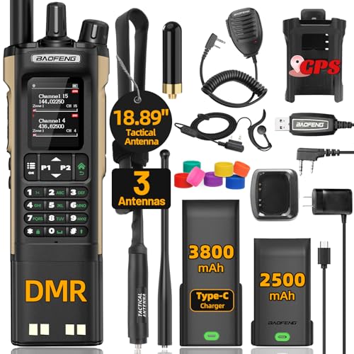 Baofeng DM32UV Ham Radio Handheld Two-Way Radio with GPS, Long Range, 3800mAh Battery, USB-C, Khaki