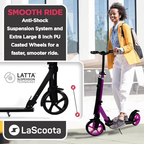 Lascoota Purple Kick Scooter for Kids Teens Adults 8" Urethane Wheels Foldable