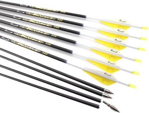 Archery Carbon Arrows 300-800 Spine - 30-32 Inch Shafts for Compound & Recurve Bows | 12PCS Feathered Hunting Arrows