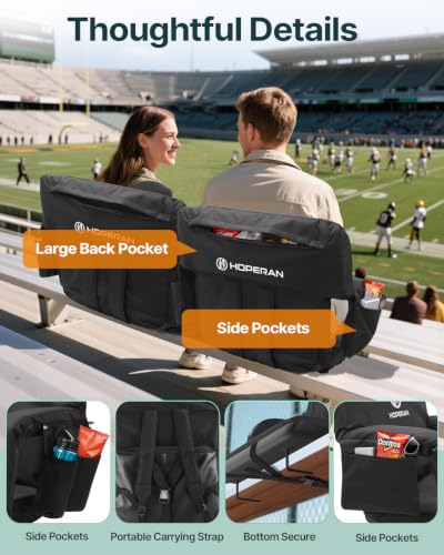 HOPERAN 25-Inch Black Heated Stadium Seat with Massage and Dual Control