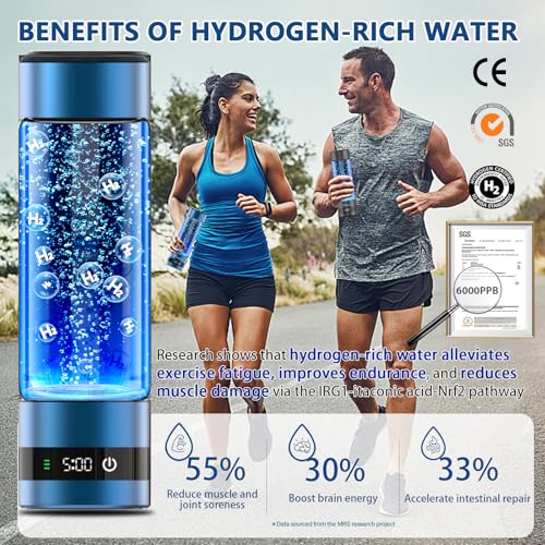 Fruaros Gold Hydrogen Water Bottle Generator – Portable Hydrogen-Rich Water, Up to 6000 PPB, Certified Safe & Reusable