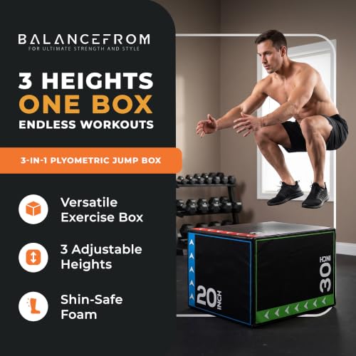 BalanceFrom 3-in-1 Foam Plyometric Jump Box 20x24x30 Inch Multi-Color
