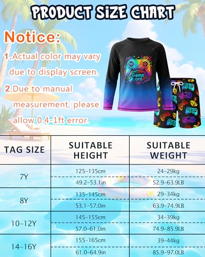 Boys Two Piece Rash Guard Swim Set - Long Sleeve Swimsuit & Trunks, 14-16 Years Variation