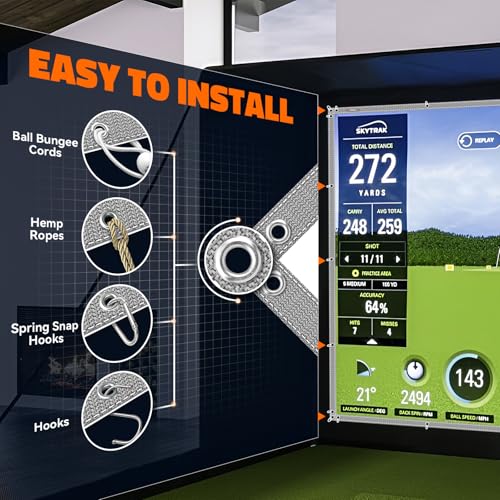 aikeec 7 ft x 7 ft Golf Impact Screen for Indoor & Garage Practice, Ultra Clear 5mm Thickened Golf Simulator Screen with Grommet Holes & Bungee Cords
