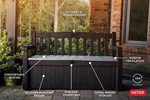 Keter Solana Outdoor Storage Bench Graphite - 70 Gallon Weatherproof Patio Seat