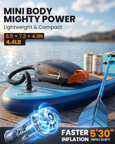 Portable Electric Paddle Board Pump 74Wh Fast Inflator & Deflator for SUPs