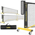 Fostoy 22ft & 11ft Pickleball Net Set Black & Yellow with Ball Collector and Wheels