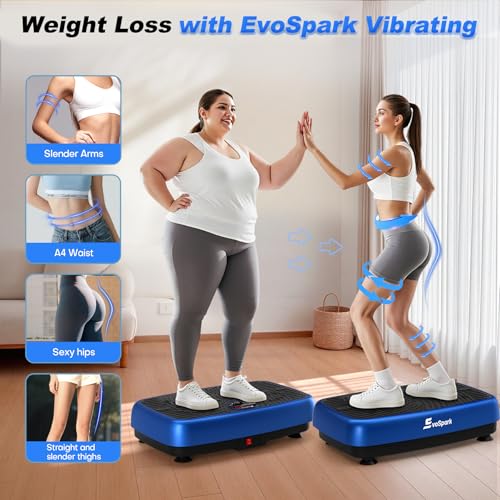 Blue EvoSpark Vibration Plate Exercise Machine with Dual Motor & Resistance Bands