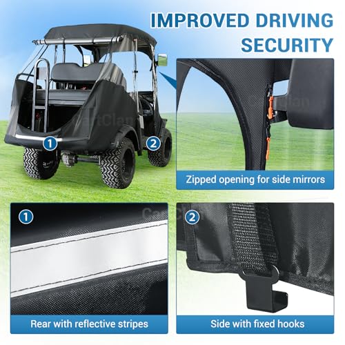 Golf Cart Enclosure for 4 Passengers Waterproof Rain Cover with Clear PVC Windows