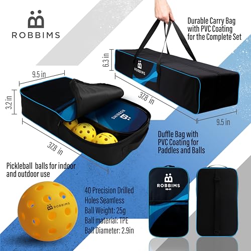 Pickleball Set with Net and Paddles - 4 USA Approved Carbon Fiber Paddles, Portable Regulation Net & Outdoor Balls