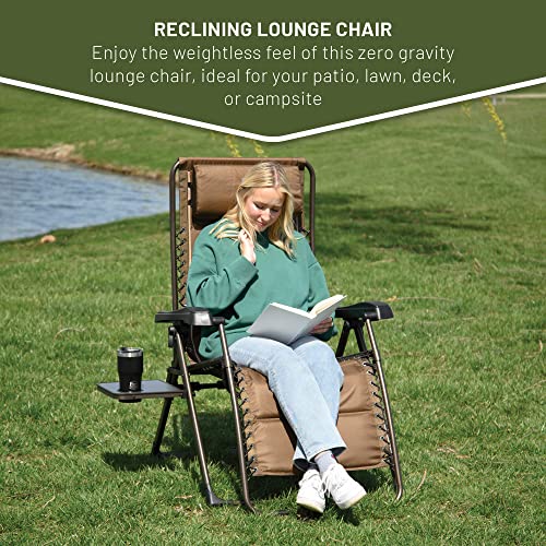 Zero Gravity Lounge Chair Folding Recliner with Cup Holder & Headrest - Brown 1 Pack