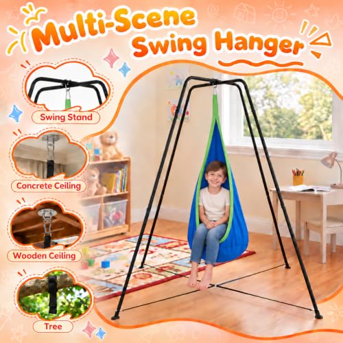 Light Blue Sensory Swing Set with Stand - Heavy-Duty Kids Indoor & Outdoor Autism Therapy Hammock, 350LBS Capacity