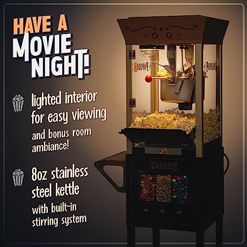 Nostalgia Black 8oz Stainless Steel Popcorn Maker & Candy Cart