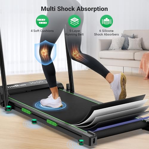 THERUN 2-in-1 Under Desk Walking Pad Treadmill with Handle Bar - Green & Black, High Speed