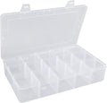 Hlotmeky Plastic Organizer Box - Clear Bead Organizer with 15 Large Grids for Snacks & Crafts