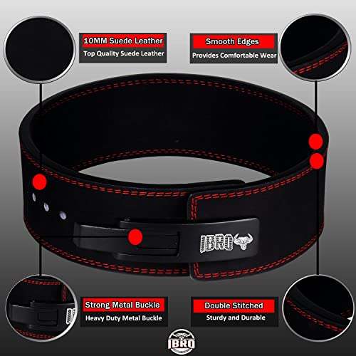 IBRO 10mm AllBlack Powerlifting Belt Medium - Heavy Duty Leather Support for Squats & Deadlifts